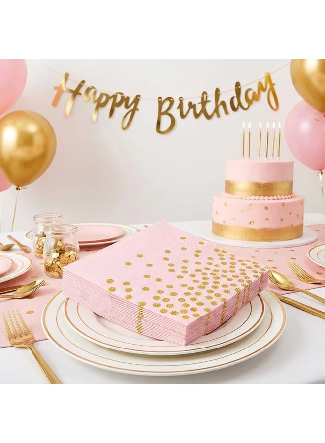 73Hours 100 Pack 13x13 Inch Disposable Pink and Gold Paper Napkins for Wedding,Birthday,Party - Image 5