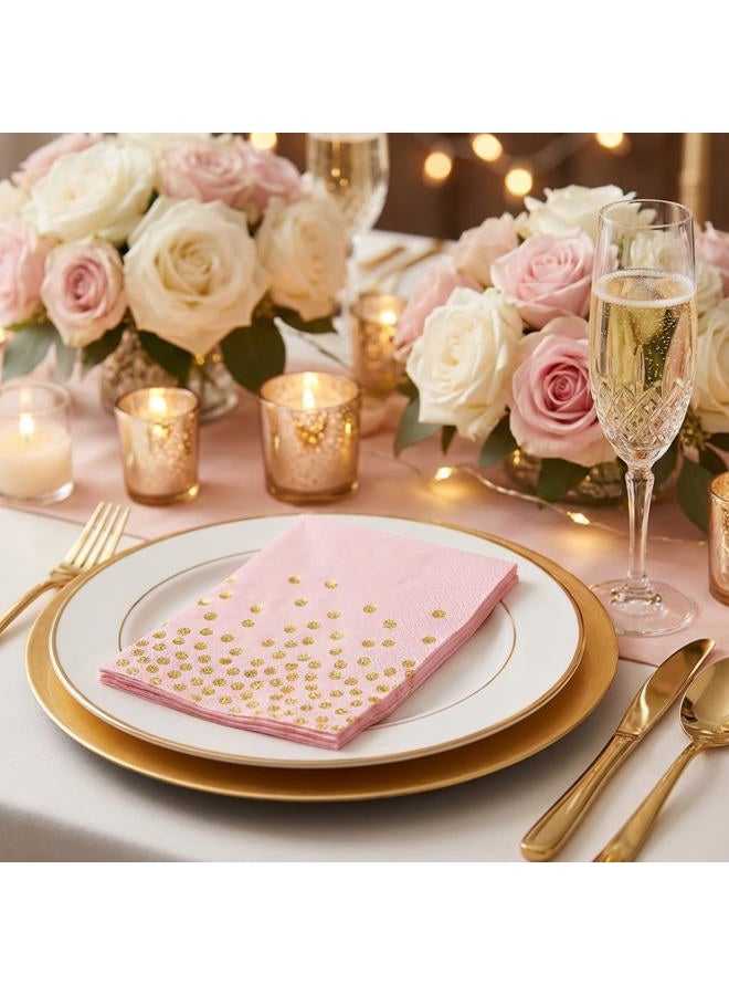 73Hours 100 Pack 13x13 Inch Disposable Pink and Gold Paper Napkins for Wedding,Birthday,Party - Image 4
