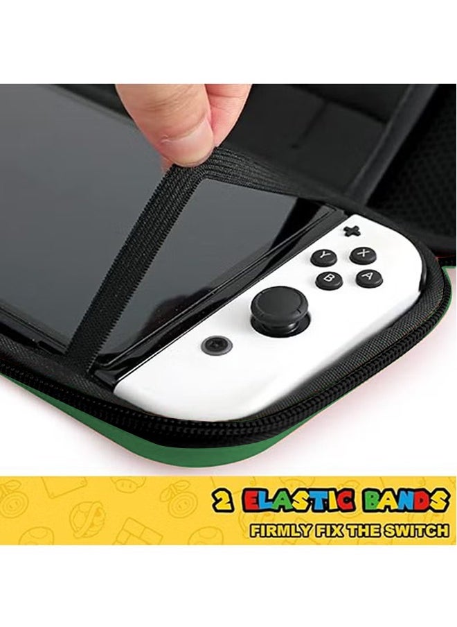 IINE Case Compatible with Nintendo Switch/OLED, Portable Switch Carrying Cover with 10 Game Holders Protective Case Anti-Scratch Travel Carrying Clutch for Mario Fans-Green  - Image 5