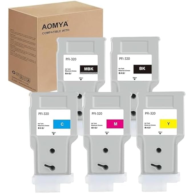 5 PACK PFI-320 COMPATIBLE INK CARTRIDGE,REPLACEMENT FOR CANON PFI320 FOR CANON IMAGEPROGRAF IPF TM-200 IPF TM-205 IPF TM-300 IPF TM-305 PRINTER (MATTE BLACK, BLACK, CYAN, MAGENTA, YELLOW) - Image 1