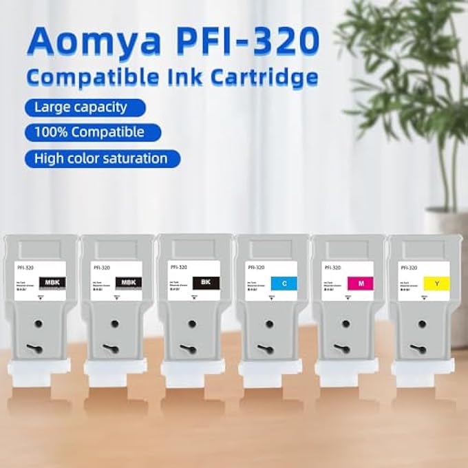 5 PACK PFI-320 COMPATIBLE INK CARTRIDGE,REPLACEMENT FOR CANON PFI320 FOR CANON IMAGEPROGRAF IPF TM-200 IPF TM-205 IPF TM-300 IPF TM-305 PRINTER (MATTE BLACK, BLACK, CYAN, MAGENTA, YELLOW) - Image 2