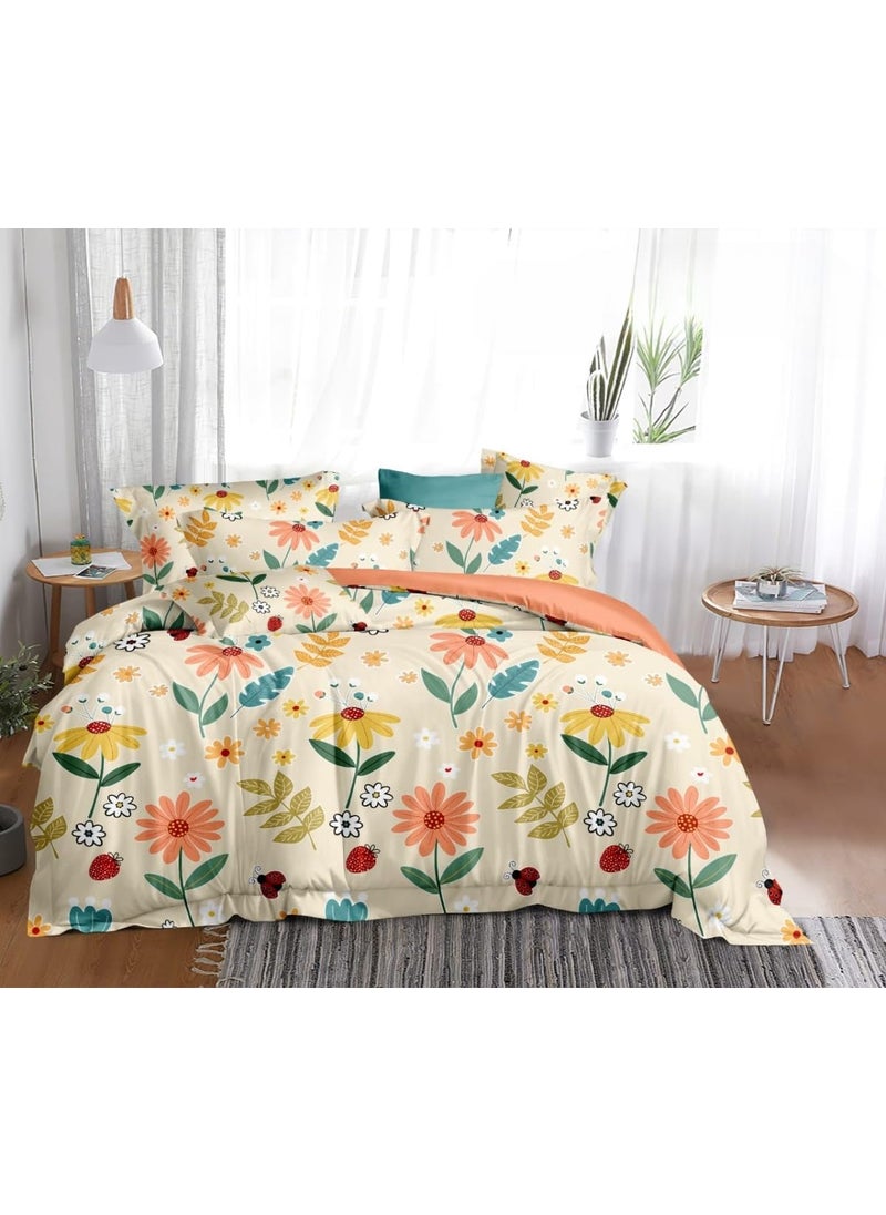 DECOMIZER DECOMIZER Super Soft Glace Cotton King Size Double Bed Reversible AC Comforter Blanket Duvet Dohar for All SeasonsWeathers Pack of 1 Yellow Flowers 