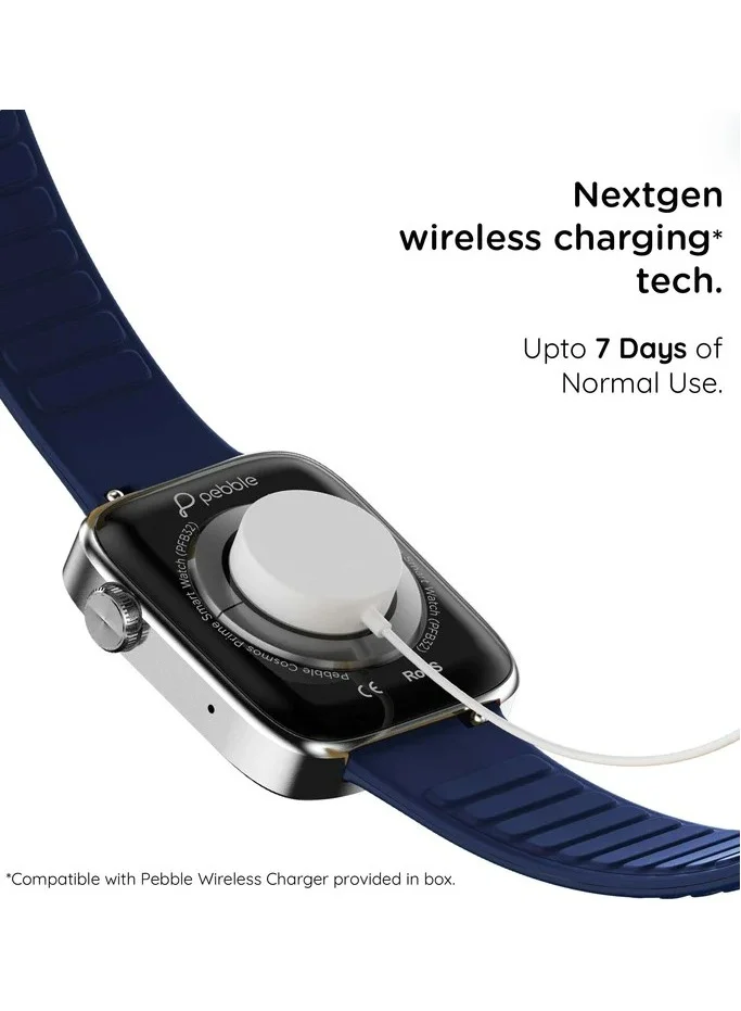 Pebble Cosmos Prime 1.91" IPS Display (600 Nits), Wireless Charging Smartwatch for Men & Women, 50+ Sports Mode, IP67 Water Resistance, Compatible with Android & iOS, 260mAH Battery - Midnight Blue