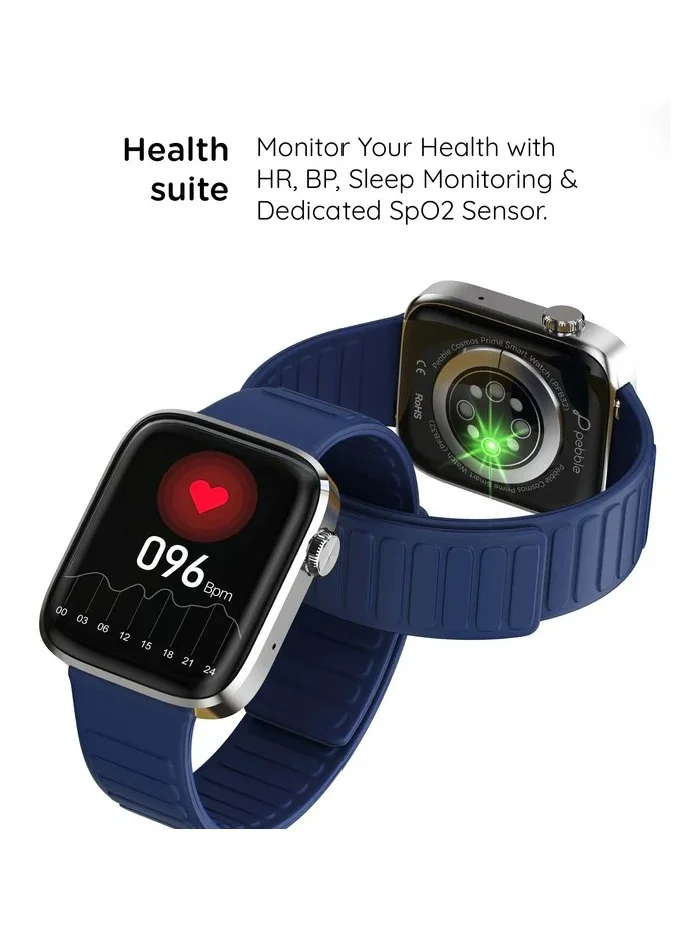 Pebble Cosmos Prime 1.91" IPS Display (600 Nits), Wireless Charging Smartwatch for Men & Women, 50+ Sports Mode, IP67 Water Resistance, Compatible with Android & iOS, 260mAH Battery - Midnight Blue