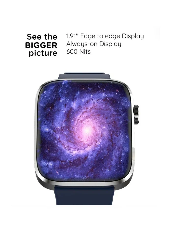 Pebble Cosmos Prime 1.91" IPS Display (600 Nits), Wireless Charging Smartwatch for Men & Women, 50+ Sports Mode, IP67 Water Resistance, Compatible with Android & iOS, 260mAH Battery - Midnight Blue