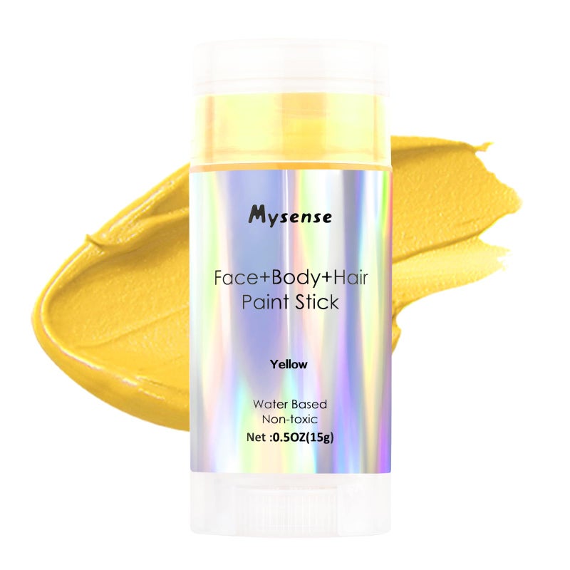 Mysense قلم طلاء الشعر والجسم الأصفر من ميسنس، لون شعر مؤقت قابل للغسل قائم على الماء، طلاء جسم غير سام للكبار والأطفال لزي الهالوين، مكياج تنكرية نمر، 0.5 أونصة - Image 1