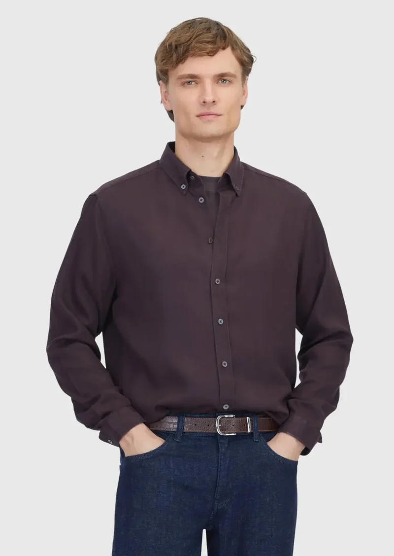 RAMSEY Damson Color Plain Weaving Casual Shirt