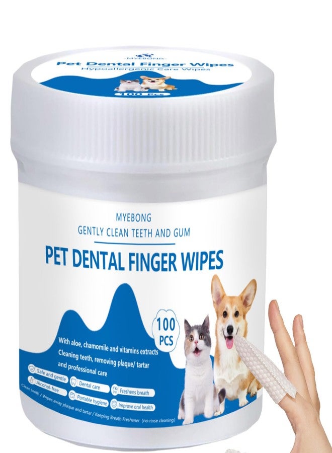 MYEBONG Dog Teeth Cleaning Finger Wipes, 100pcs Pet Dental Care Finger Wipes for Dogs and Cats Removing Plaque and Tartar Buildup, Freshens Breath -- Safe Ingredients Disposable No-Rinse Pet Finger Toothbrush - Image 1