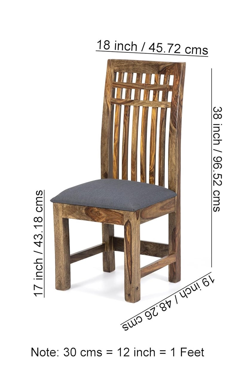 Ikiriya Columbus Sheesham Wood Accent Set of 2 Dining Chairs in Anchor Grey Fabric Cushioning with Teak Finish for Dining Room Living Room Bedroom Hallway Home Caf Resort Hotel - Image 2
