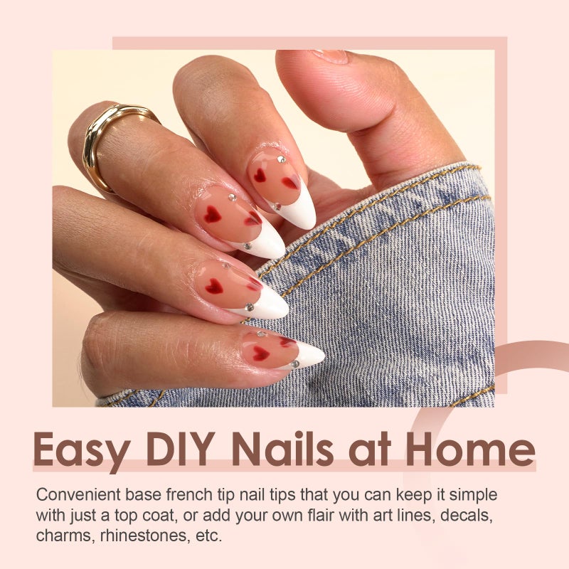 Canvalite French Tip Press on Nails Gel Nail Tips - 300Pcs Pre-Colored Quick and Easy Press on Nails Almond Fake Nails with Designs DIY Nail Extensions, Nude White - Image 3
