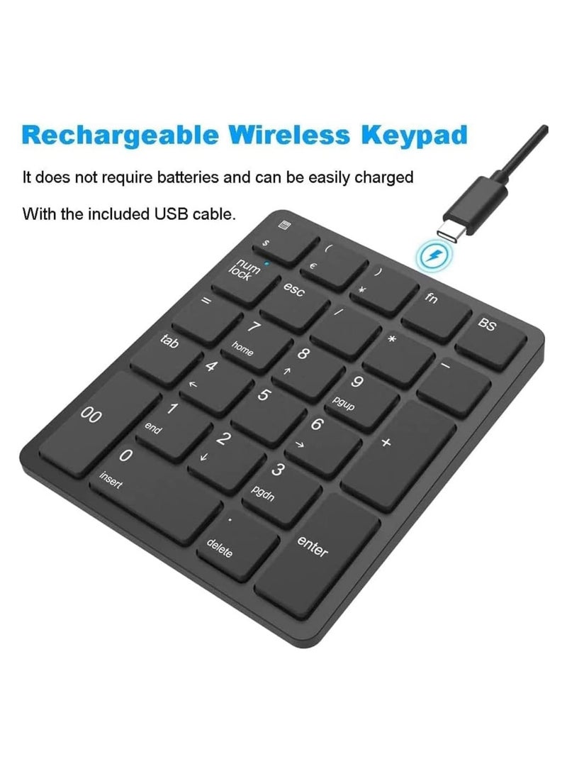 Wireless Numeric Keypad, 26-Key Bluetooth Numeric Keypad, Portable Accounting Numeric Calculator, Rechargeable Wireless Numeric Keypad for Laptop/Desktop/Surface Pro/Laptop (2.4 GHz)