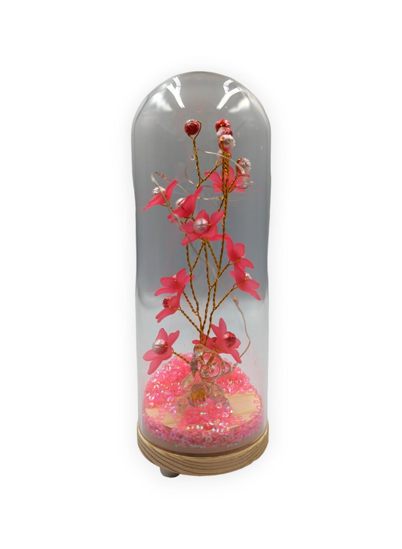 UNT Wish Tree With Tiny Teddy Bear and Glitter in Glass Dome - Image 1