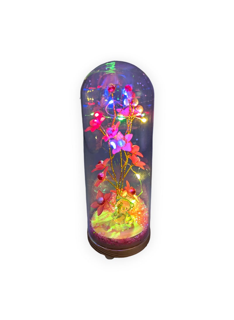 UNT Wish Tree With Tiny Teddy Bear and Glitter in Glass Dome - Image 3