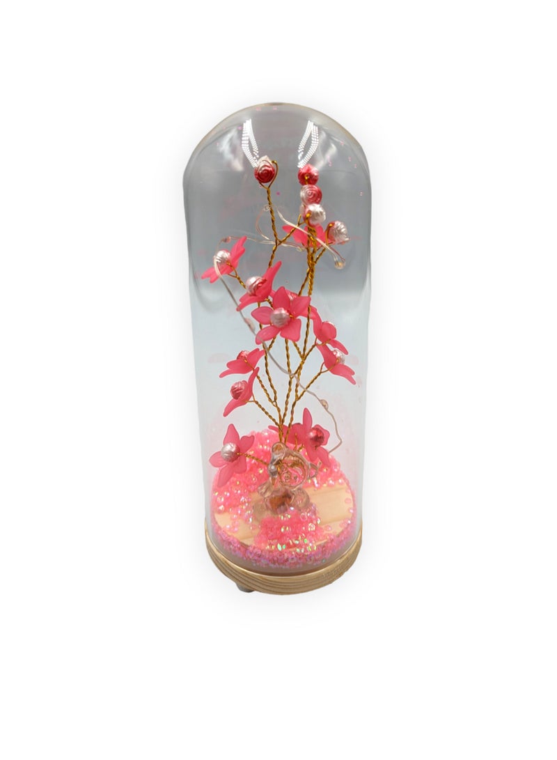 UNT Wish Tree With Tiny Teddy Bear and Glitter in Glass Dome - Image 2