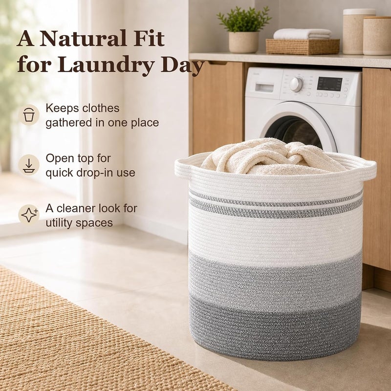 OIAHOMY 80L Laundry Hamper with Handles,Decorative Basket for Living room,Woven Storage Basket for Toys Bin,Pillows, Blankets,Clothes-20x18in-Gradient Gray - Image 4