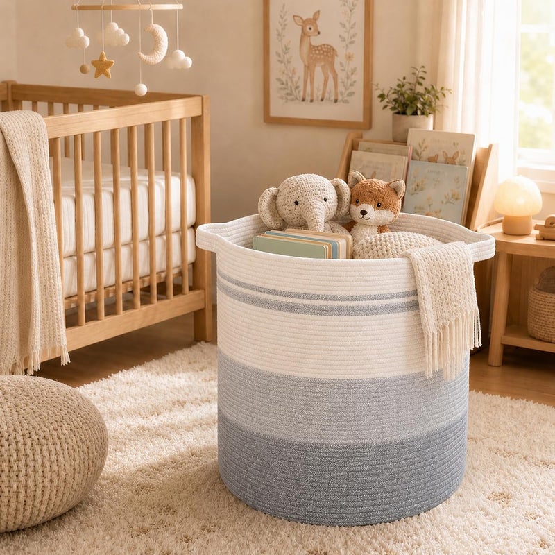OIAHOMY 80L Laundry Hamper with Handles,Decorative Basket for Living room,Woven Storage Basket for Toys Bin,Pillows, Blankets,Clothes-20x18in-Gradient Gray - Image 5