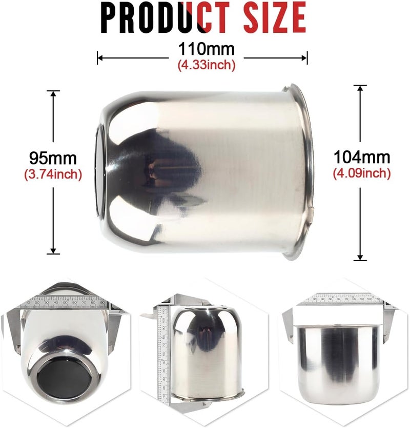 RTRHINOTUNING 4 PCS 3.74in Stainless Steels Wheel Center Caps for 3.74in / 95mm Trailer Truck Rim Center Hole, Push Through Hub Caps 4.33in Height - Image 2