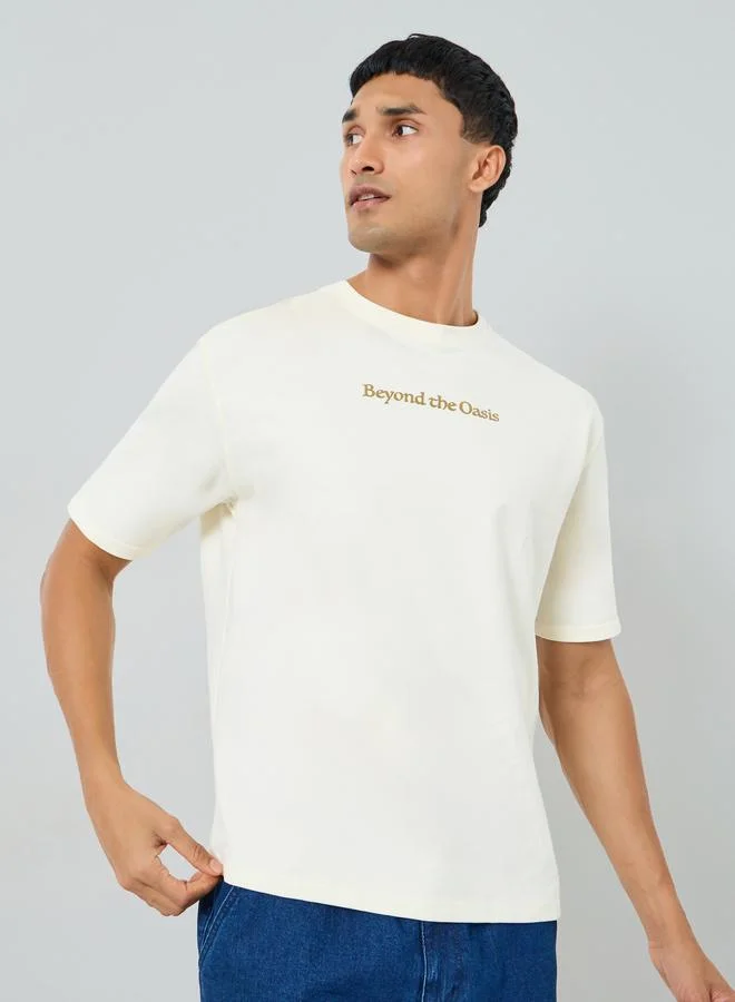 Styli Men Oversized Camel Graphic T-Shirt