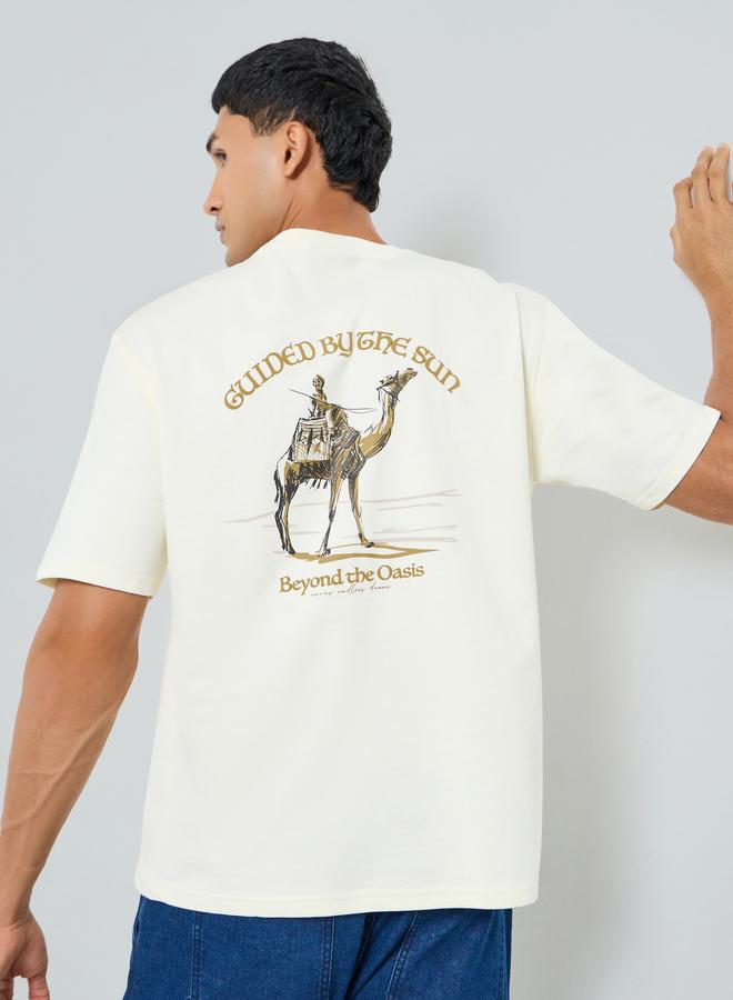 Styli Men Oversized Camel Graphic T-Shirt - Image 3