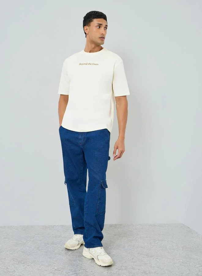 Styli Men Oversized Camel Graphic T-Shirt
