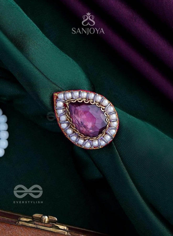 SANJOYA by EVERSTYLISH Embroidered Ring for Women | Majestic Stone & Beaded Adjustable Statement Ring | Ethnic Jewelry for Weddings & Festive Occasions - Image 5