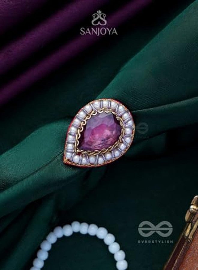 SANJOYA by EVERSTYLISH Embroidered Ring for Women | Majestic Stone & Beaded Adjustable Statement Ring | Ethnic Jewelry for Weddings & Festive Occasions - Image 4