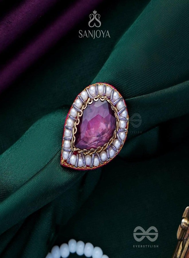 SANJOYA by EVERSTYLISH Embroidered Ring for Women | Majestic Stone & Beaded Adjustable Statement Ring | Ethnic Jewelry for Weddings & Festive Occasions - Image 3