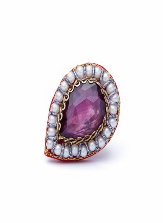 SANJOYA by EVERSTYLISH Embroidered Ring for Women | Majestic Stone & Beaded Adjustable Statement Ring | Ethnic Jewelry for Weddings & Festive Occasions - Image 1