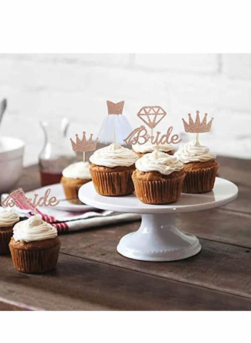 12pcs Rose Gold Diamond Ring Wedding Crown Cupcake Toppers bride to be Cake Topper for Wedding Bridal Shower Birthday Party Decor  - Image 5