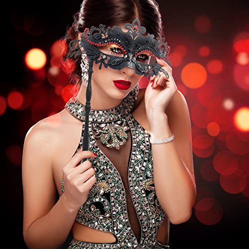 Coddsmz Masquerade Mask with Holding Stick Venetian Halloween Costume Mask Mardi Gras Mask for Womens Party - Image 2