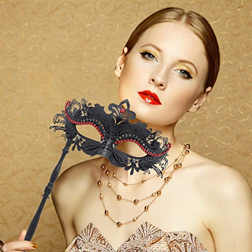 Coddsmz Masquerade Mask with Holding Stick Venetian Halloween Costume Mask Mardi Gras Mask for Womens Party - Image 3