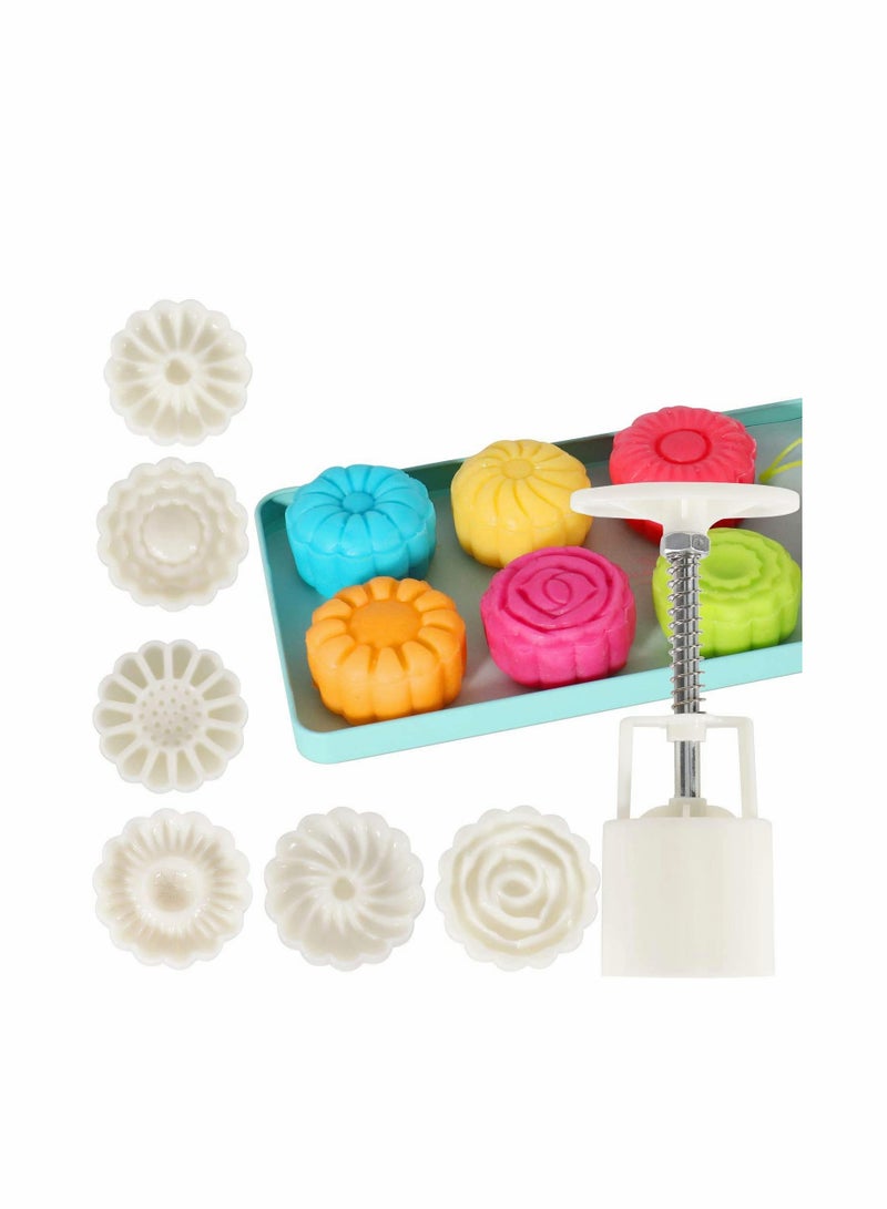 Flower Moon Cake Mold Hand Pressure Mould, Mid Autumn Festival DIY Hand Press Cookie Cutter Dessert Pastry Decoration Tool Moon cake Maker 6pcs (1.8 x 6.2 inch) - Image 1