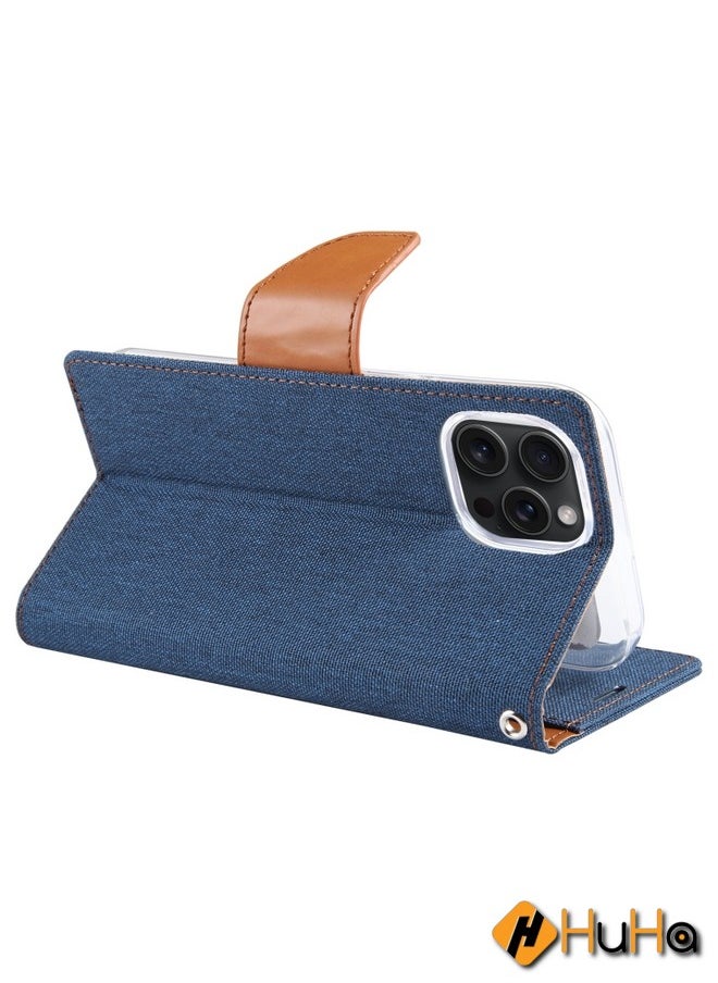 Generic - Case Cover For iPhone 15 Pro Max GOOSPERY CANVAS DIARY Fabric Texture Flip Leather Phone Case Navy Blue - Image 1