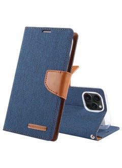 Case Cover For iPhone 15 Pro Max GOOSPERY CANVAS DIARY Fabric Texture Flip Leather Phone Case Navy Blue