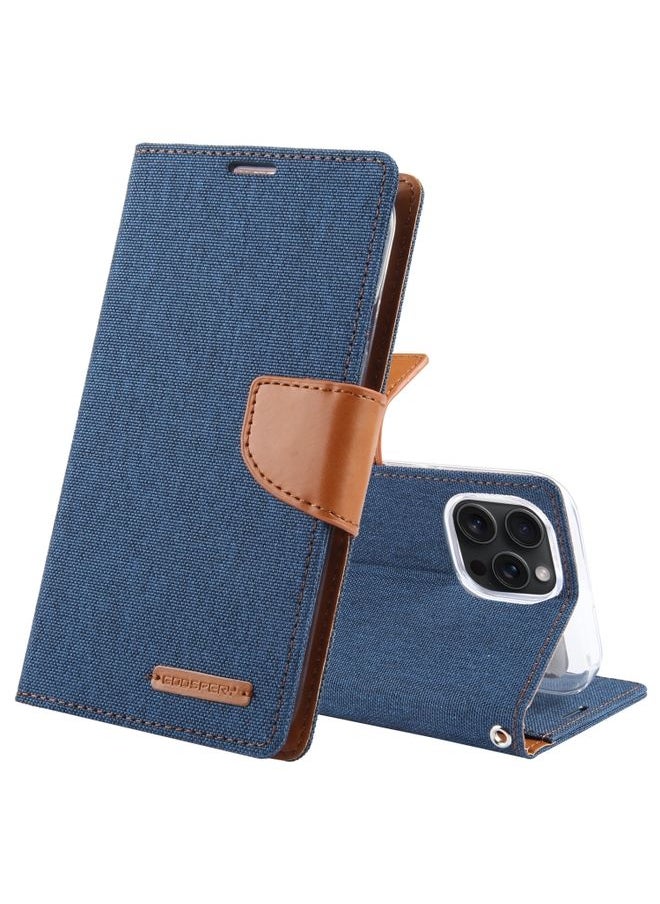 Generic - Case Cover For iPhone 15 Pro Max GOOSPERY CANVAS DIARY Fabric Texture Flip Leather Phone Case Navy Blue - Image 1