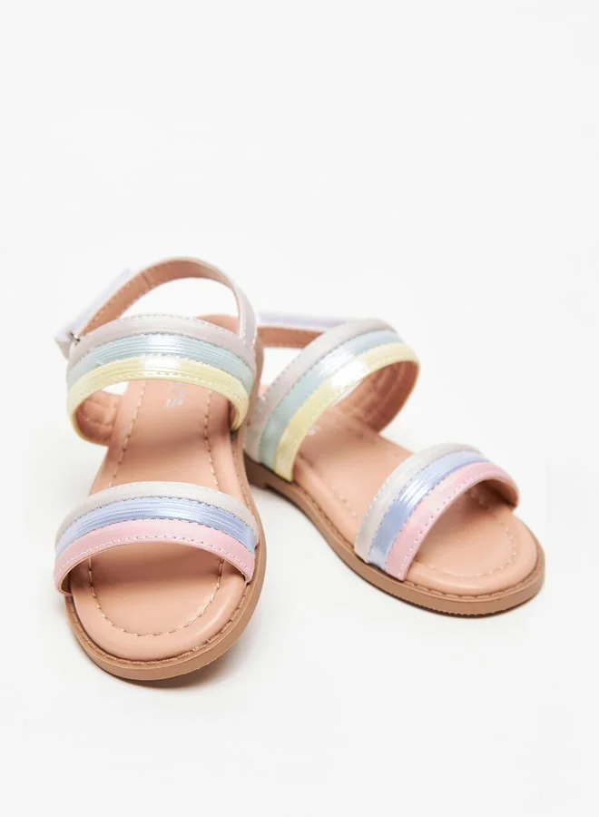 جونيورز Girls Stitch Detail Strap Sandals with Hook and Loop Closure