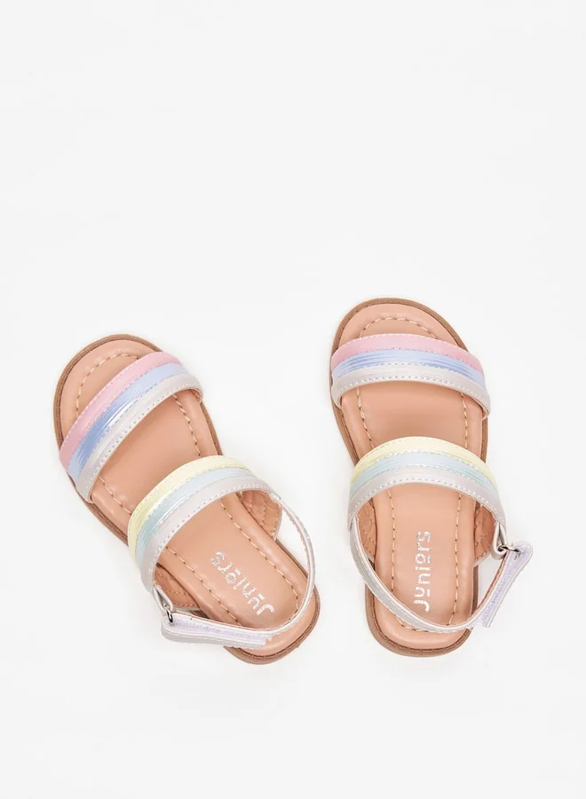 جونيورز Girls Stitch Detail Strap Sandals with Hook and Loop Closure