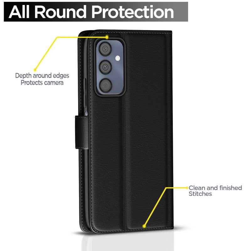 Pikkme Samsung Galaxy M34 5G Flip Cover Leather Finish | Inside TPU with Card Pockets | Wallet Stand and Shock Proof | Complete Protection Flip Case (Black) - Image 4