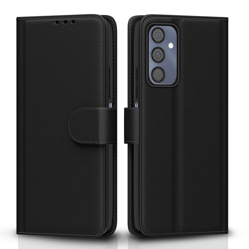 Pikkme Samsung Galaxy M34 5G Flip Cover Leather Finish | Inside TPU with Card Pockets | Wallet Stand and Shock Proof | Complete Protection Flip Case (Black) - Image 1