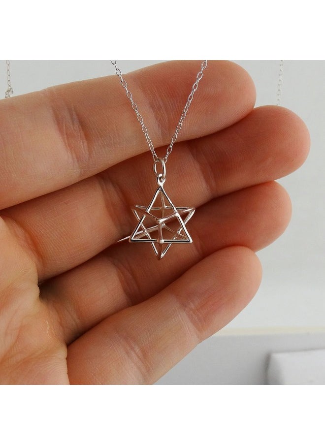 FashionJunkie4Life - Sterling Silver 3D Geometric Wire Star Cage Pendant Necklace 18 Chain Merkaba - Image 1