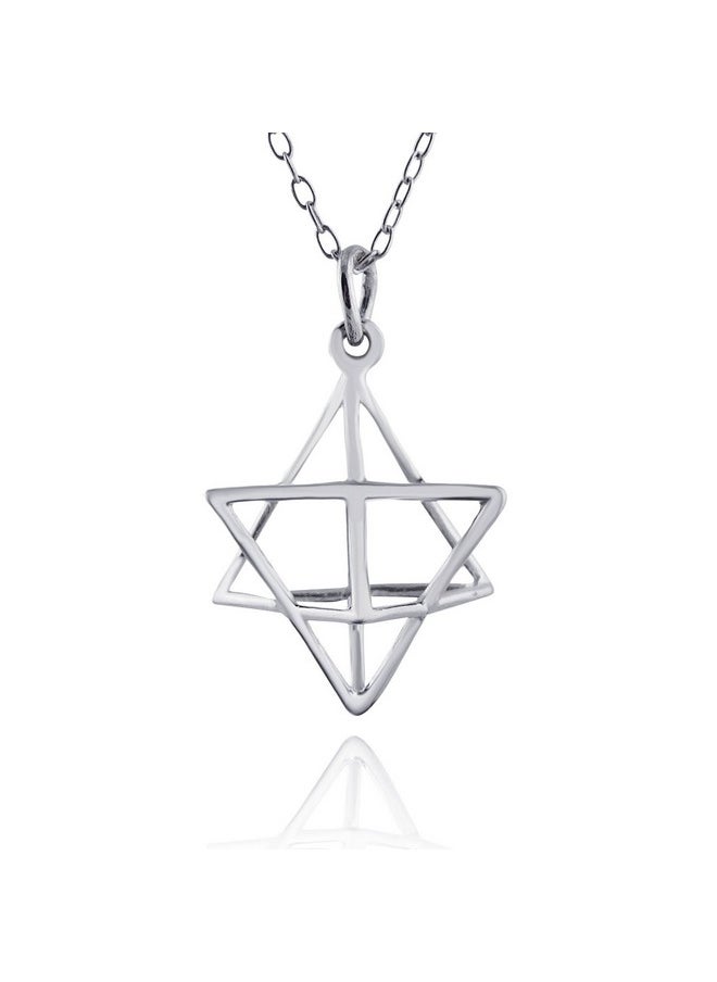 FashionJunkie4Life - Sterling Silver 3D Geometric Wire Star Cage Pendant Necklace 18 Chain Merkaba - Image 1