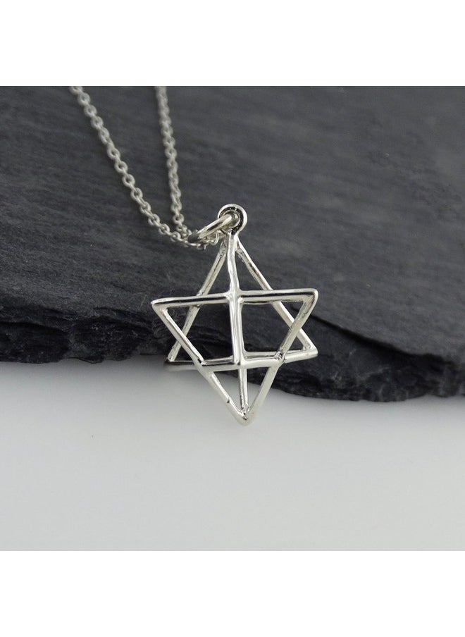 FashionJunkie4Life - Sterling Silver 3D Geometric Wire Star Cage Pendant Necklace 18 Chain Merkaba - Image 1