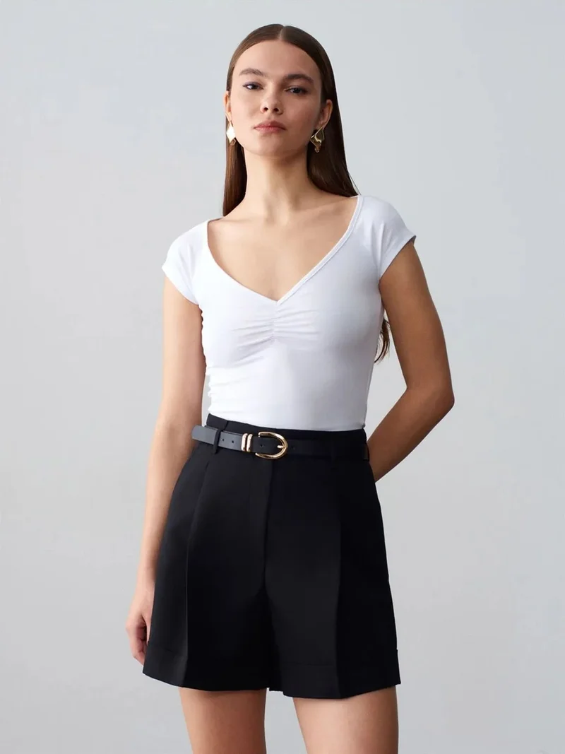 Dilvin DILVIN Women's Slim Fit V-Neck Cotton T-Shirt