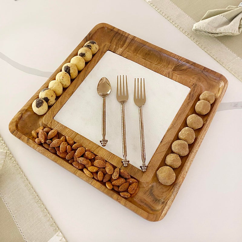 IZZHAAR Snow Forest Marble Square Serving Platter | Square Cheese Board | Charcuterie Board | Luxury Serving Platter | Appealing Serving Board | Organized Food Display - Image 4