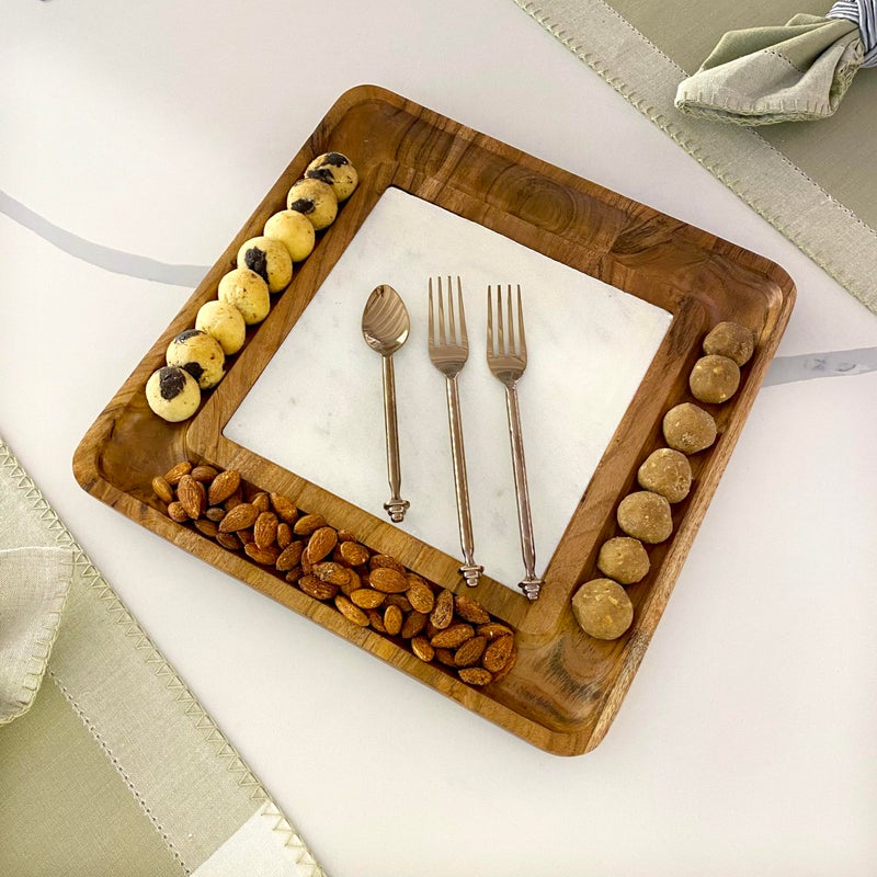 IZZHAAR Snow Forest Marble Square Serving Platter | Square Cheese Board | Charcuterie Board | Luxury Serving Platter | Appealing Serving Board | Organized Food Display - Image 5