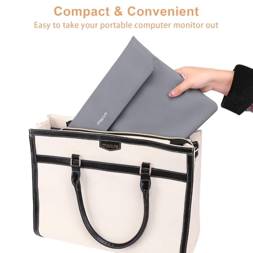 MOSISO Portable Monitor Case Sleeve 16.1 Inch, Carrying Case for 15.6-16.1 Inch Display Monitors, Laptop Bag With Front Pocket, PU Leather for Travel, Gray - Image 5