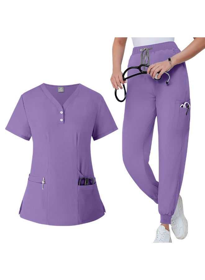 NIBEMINENT Scrubs Medical Uniform Short Sleeve Tops+Pants Nursing Uniform Women Pet Shop Doctor Hospital Clinic Surgery Workwear Scrub Sets - Image 1