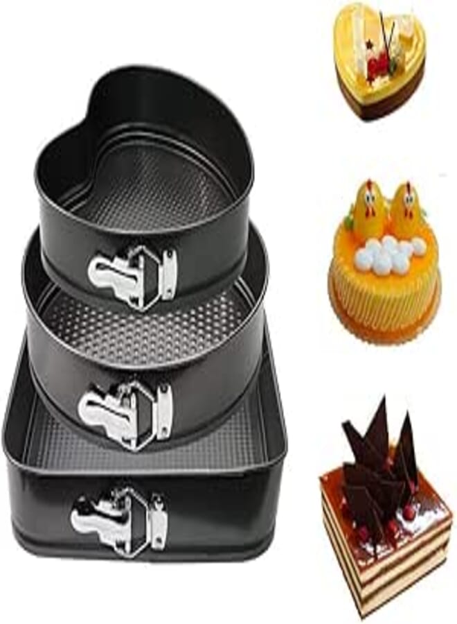 Professional Non Stick Cake Pan Set, Heart, Circle and Square Shapes – Easy to Use and Clean (FASHION.HOME)
