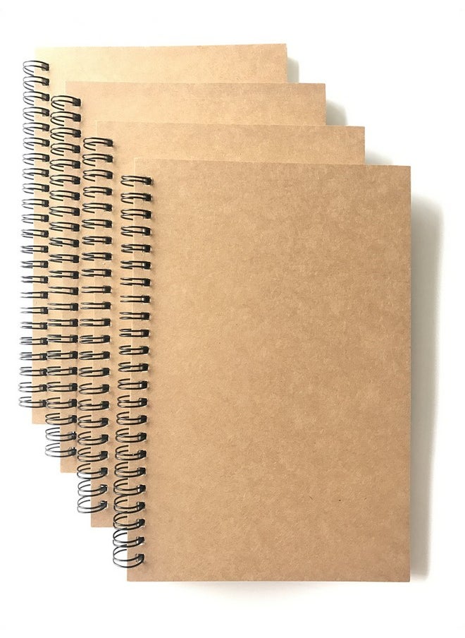 VEEPPO VEEPPO A5 Wirebound Notebooks Bulk Journals Spiral Steno Pads Blank/Lined Kraft Brown Cardboard Cover Thick Cream Writing Pad Sketchbook Scrapbook Album (Lined White-Pack Of 4)  - Image 1
