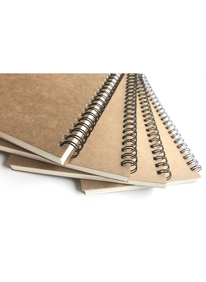 VEEPPO VEEPPO A5 Wirebound Notebooks Bulk Journals Spiral Steno Pads Blank/Lined Kraft Brown Cardboard Cover Thick Cream Writing Pad Sketchbook Scrapbook Album (Lined White-Pack Of 4)  - Image 2